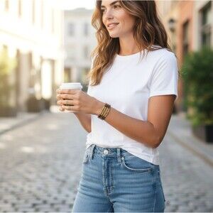 J. Jill Beaded Bracelet Stretch Wood Gold Tone Multi Strand Rustic Boho Earthy